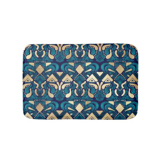 Chic Hipster Gold Emerald Blue Tribal Artsy Damask Badmat (Voorkant)