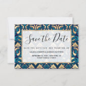 Chic Hipster Gold Emerald Blue Tribal Artsy Damask Save The Date (Voorkant)