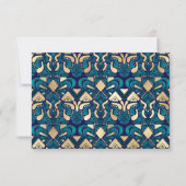 Chic Hipster Gold Emerald Blue Tribal Artsy Damask Save The Date (Achterkant)