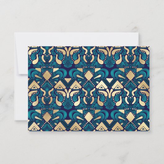 Chic Hipster Gold Emerald Blue Tribal Artsy Damask Save The Date (Achterkant)