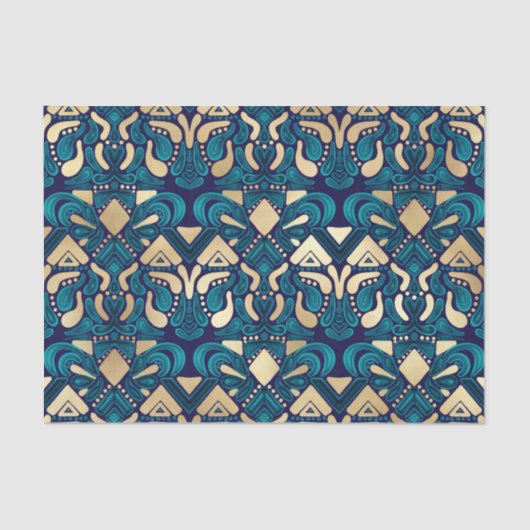 Chic Hipster Gold Emerald Blue Tribal Artsy Damask Tissuepapier (Voorkant)