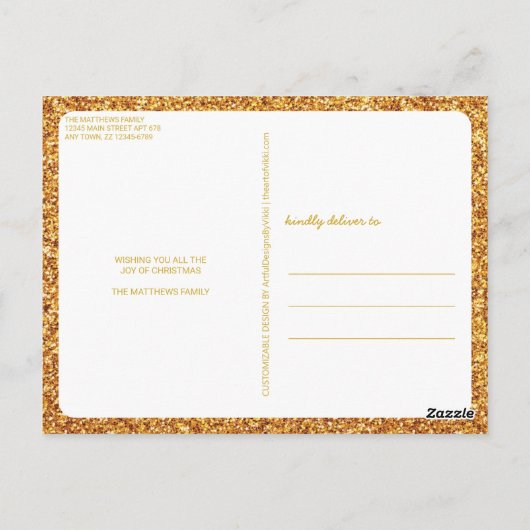 Chic Holiday Foto script Gold Red Kerstmis Briefkaart (Achterkant)