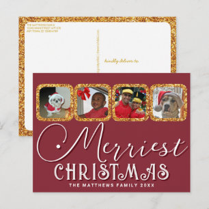 Chic Holiday Foto script Gold Red Kerstmis Briefkaart