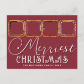 Chic Holiday Foto script Gold Red Kerstmis Briefkaart (Voorkant)