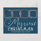 Chic Holiday Foto Script Roos Gold Blue Kerstmis Briefkaart (Voorkant)