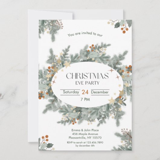 Chic Holiday Greenery Kerstavond Party Kaart (Voorkant)