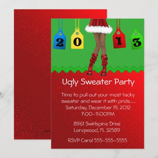 Chic Holiday/Kerstfeest Ugly Sweater Party Kaart (Voorkant / Achterkant)