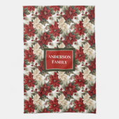 Chic Holiday Kitchen Towel Custom Name Red Green Theedoek (Verticaal)