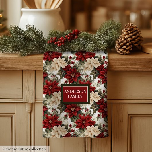 Chic Holiday Kitchen Towel Custom Name Red Green Theedoek