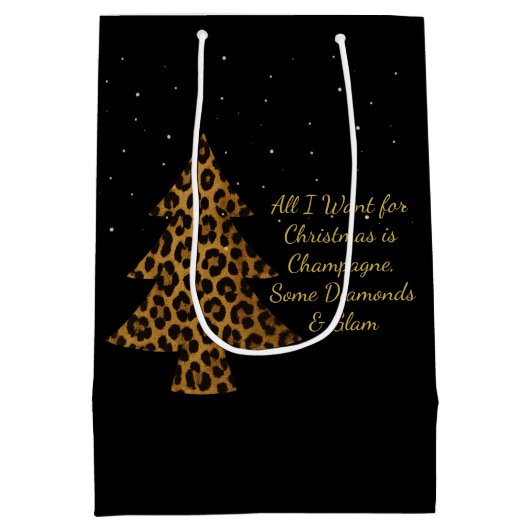 Chic Holiday Leopard Tree Design Medium Cadeauzakje (Achterkant)