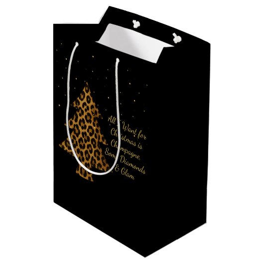 Chic Holiday Leopard Tree Design Medium Cadeauzakje (Achterkant Gekanteld)