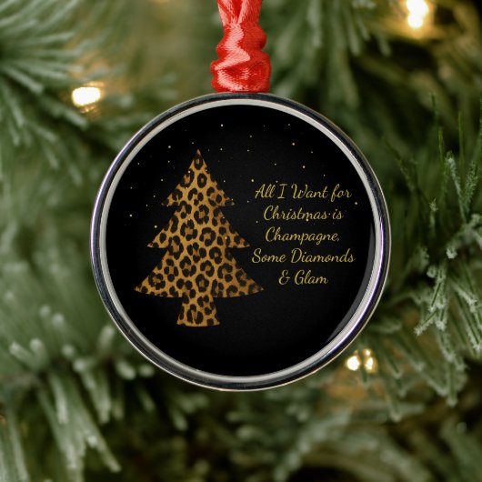 Chic Holiday Leopard Tree Design Metalen Ornament (Boom)
