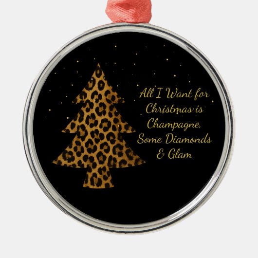 Chic Holiday Leopard Tree Design Metalen Ornament (Voorkant)