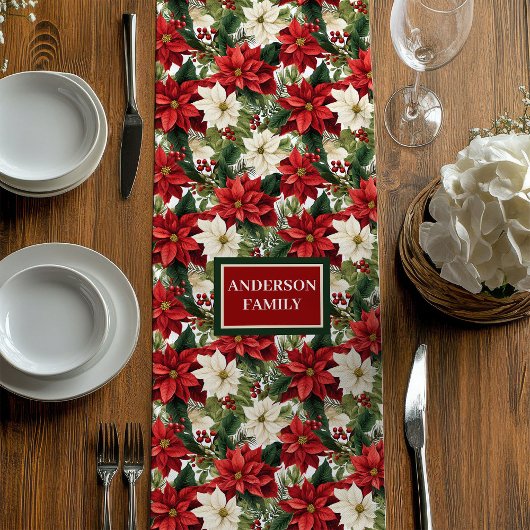 Chic Holiday Table Runner Custom Name Red Green Medium Tafelloper
