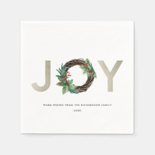 CHIC HOLLY BERRY GREEN SILVER JOY WREATH CHRISTMAS SERVET