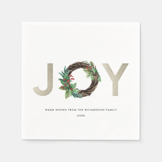 CHIC HOLLY BERRY GREEN SILVER JOY WREATH CHRISTMAS SERVET (Voorkant)