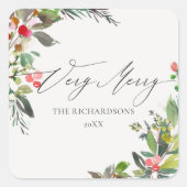 Chic Holly Berry Pine Zeer prettig kerstLijst Vierkante Sticker (Voorkant)