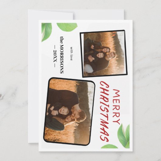 Chic Holly Bessen Prettig Kerstmis 2 Fotokaart Feestdagenkaart (Voorkant)