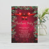 Chic Holly Bessen Roode Strik Bedrijfs Kerstfeest Kaart (Staand voorkant)
