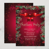Chic Holly Bessen Roode Strik Bedrijfs Kerstfeest Kaart (Voorkant / Achterkant)