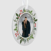 Chic Holly Wreath 2 Sided Couple Photo Christmas Ornament (voorkant)