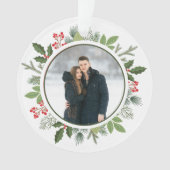 Chic Holly Wreath 2 Sided Couple Photo Christmas Ornament (voorkant)