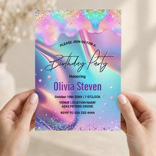 Chic holografische eenhoorn druipend van glitters  kaart