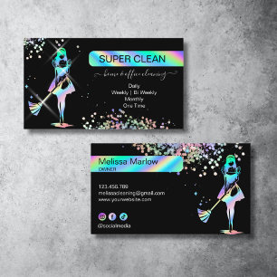 Chic Holograph Glitter Maid Schoonmaak Huishouding Visitekaartje