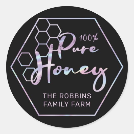 Chic Holographic 100% Pure Honey Jar Labels (Voorkant)
