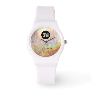 Chic Holographic Beige Logo Horloge