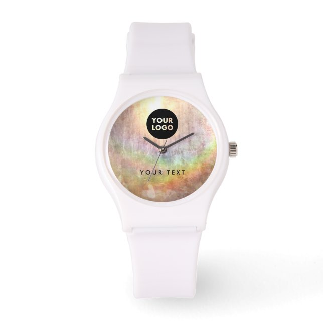 Chic Holographic Beige Logo Horloge (Voorkant)