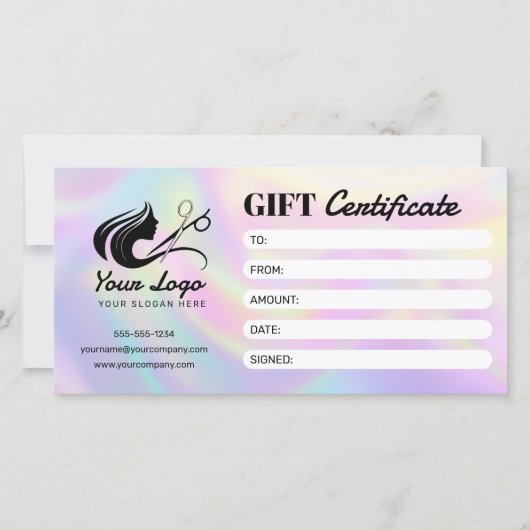 Chic Holographic Hair Salon Logo Cadeaubon (Voorkant)