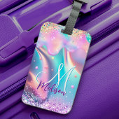 Chic holographic unicorn dripping glitter monogram bagagelabel