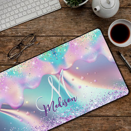 Chic holographic unicorn dripping glitter monogram bureaumat