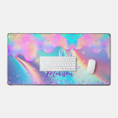 Chic holographic unicorn dripping glitter monogram bureaumat (Keyboard & Muis)