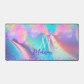 Chic holographic unicorn dripping glitter monogram bureaumat (Voorkant)