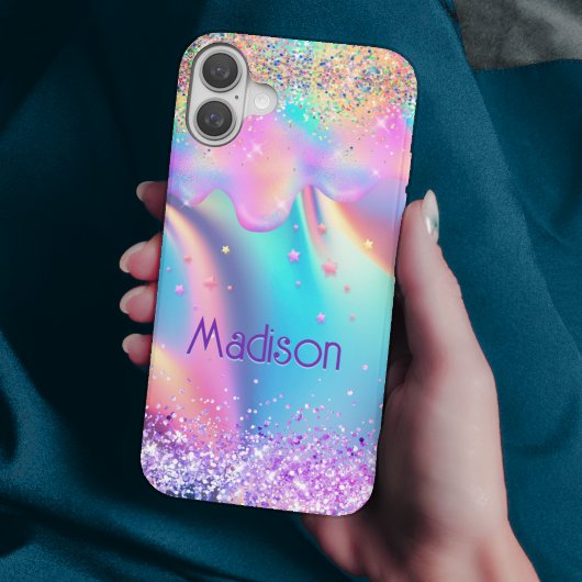 Chic holographic unicorn dripping glitter monogram Case-Mate iPhone case