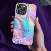 Chic holographic unicorn dripping glitter monogram