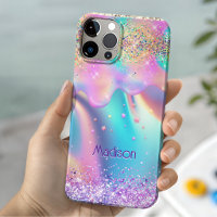 Chic holographic unicorn dripping glitter monogram