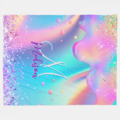 Chic holographic unicorn dripping glitter monogram fleece deken (Voorkant (Horizontaal))