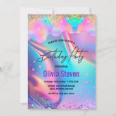 Chic holographic unicorn dripping glitter monogram kaart (Voorkant)