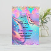 Chic holographic unicorn dripping glitter monogram kaart (Staand voorkant)