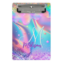 Chic holographic unicorn dripping glitter monogram mini klembord