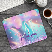 Chic holographic unicorn dripping glitter monogram muismat