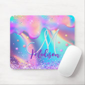 Chic holographic unicorn dripping glitter monogram muismat (Met muis)