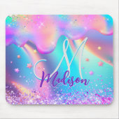 Chic holographic unicorn dripping glitter monogram muismat (Voorkant)