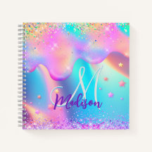 Chic holographic unicorn dripping glitter monogram