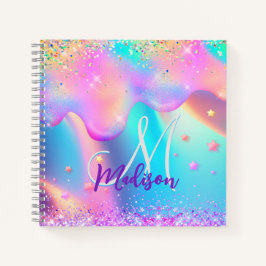 Chic holographic unicorn dripping glitter monogram notitieboek
