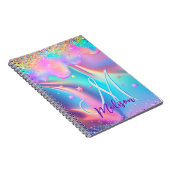 Chic holographic unicorn dripping glitter monogram notitieboek (Rechterzijde)