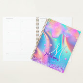Chic holographic unicorn dripping glitter monogram planner (Display)